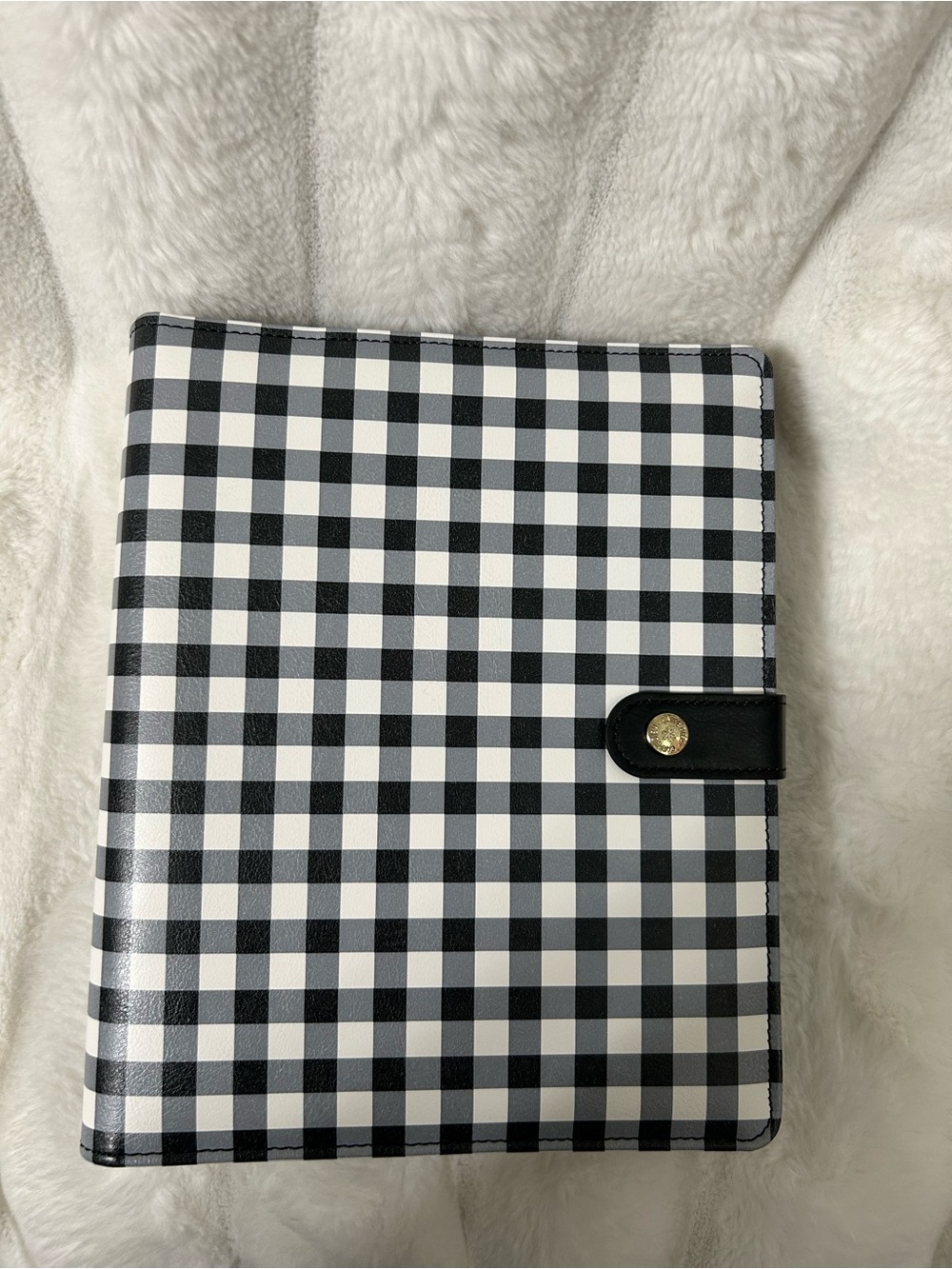 Black & White Gingham Planner Cover with Snap Closure -